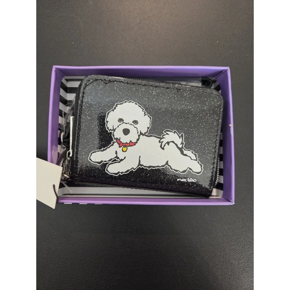 Marc Tetro Bichon Frise White Poodle Dog  Purple Wristlet Zip Around Wallet NIB